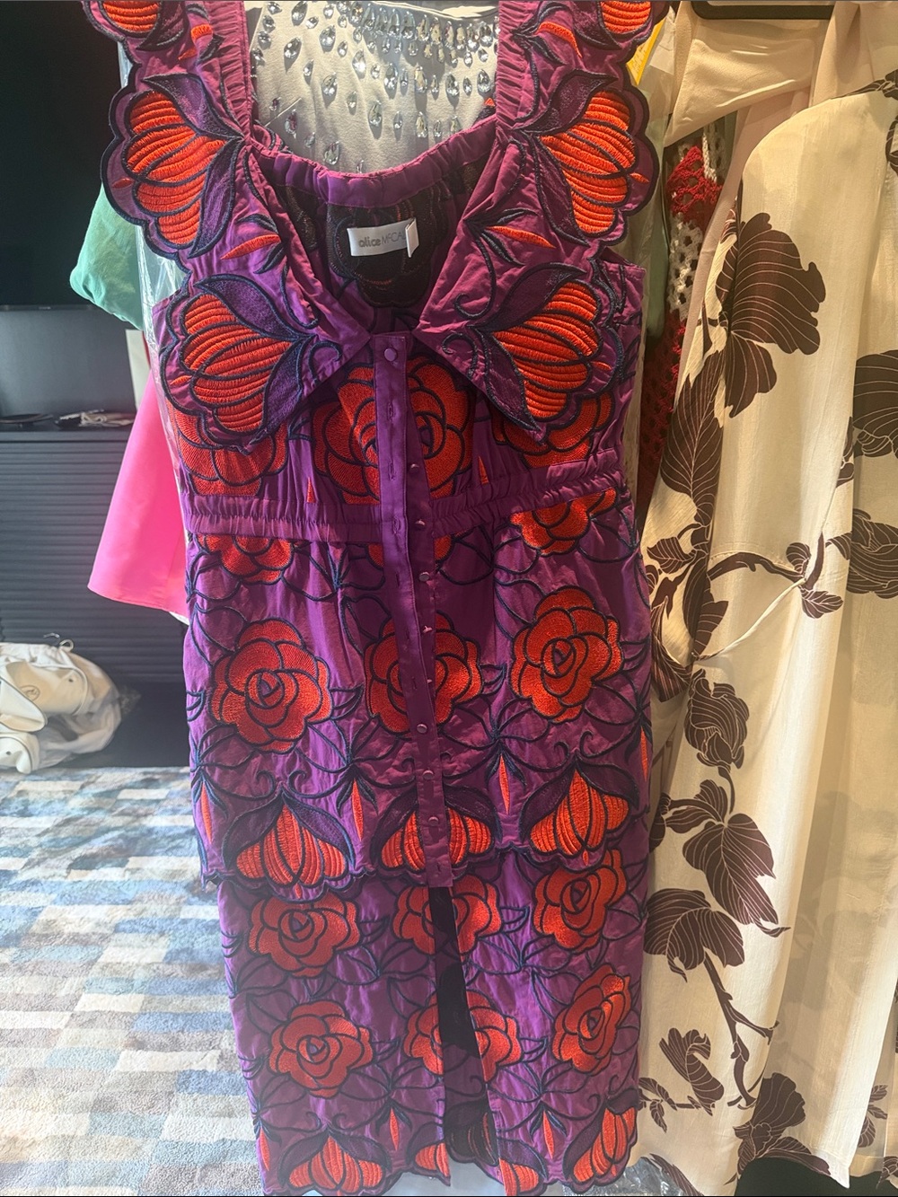 Alice McCall Purple and Red Embroidered Midi Dress